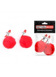 Зажимы для сосков с красным пушком - Notabu - купить с доставкой в Подольске