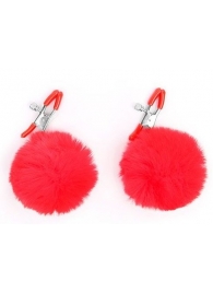 Зажимы для сосков с красным пушком - Notabu - купить с доставкой в Подольске