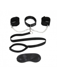 Чёрный ошейник с наручниками и поводком Collar Cuffs   Leash Set - Lux Fetish - купить с доставкой в Подольске