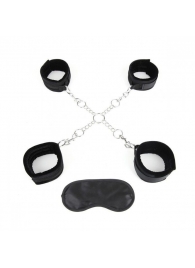 Комплект из 4 чёрных манжет и крестообразного соединителя - Lux Fetish - купить с доставкой в Подольске