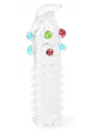 Закрытая прозрачная насадка на пенис с выпуклостями и отростком - 12 см. - Erowoman-Eroman - в Подольске купить с доставкой