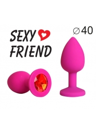 Ярко-розовая анальная пробка с красным кристаллом - 9,5 см. - 1137 - купить с доставкой в Подольске