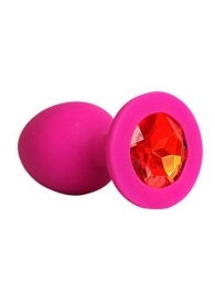 Ярко-розовая анальная пробка с красным кристаллом - 9,5 см. - 1137 - купить с доставкой в Подольске