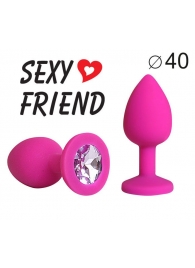 Ярко-розовая анальная пробка с сиреневым кристаллом - 9,5 см. - 1137 - купить с доставкой в Подольске