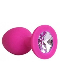 Ярко-розовая анальная пробка с сиреневым кристаллом - 9,5 см. - 1137 - купить с доставкой в Подольске