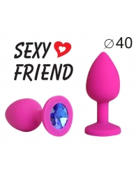 Ярко-розовая анальная пробка с синим кристаллом - 9,5 см. - 1137 - купить с доставкой в Подольске