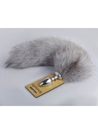 Серебристая анальная пробка с натуральным хвостиком - Sitabella - купить с доставкой в Подольске