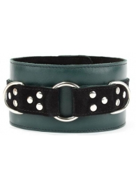 Изумрудный широкий ошейник Ladys Arsenal с замшевыми вставками - БДСМ Арсенал - купить с доставкой в Подольске