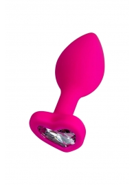 Розовая анальная втулка Diamond Heart с прозрачным кристаллом - 7 см. - ToyFa - купить с доставкой в Подольске