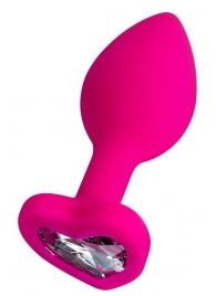 Розовая анальная втулка Diamond Heart с прозрачным кристаллом - 7 см. - ToyFa - купить с доставкой в Подольске