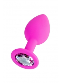 Розовая анальная втулка Brilliant с прозрачным кристаллом - 7 см. - ToyFa - купить с доставкой в Подольске