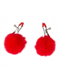 Зажимы на соски Angelic с красными меховыми шариками - Lola Games - купить с доставкой в Подольске