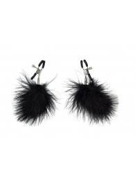 Зажимы на соски с черным пухом Euphoric - Lola Games - купить с доставкой в Подольске