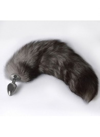 Серебристая коническая анальная пробка с пушистым хвостиком - Sitabella - купить с доставкой в Подольске