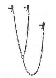 Черные зажимы на соски и клитор на цепочке DELUXE NIPPLE   CLIT CLAMPS - Dream Toys - купить с доставкой в Подольске