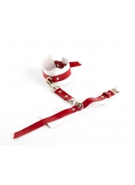 Бело-красные оковы из натуральной кожи - БДСМ Арсенал - купить с доставкой в Подольске