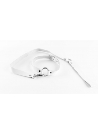 Белый чокер из натуральной кожи с поводком - БДСМ Арсенал - купить с доставкой в Подольске