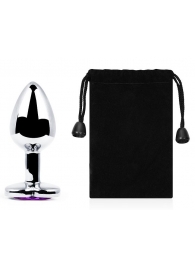 Серебристая анальная пробка с фиолетовым кристаллом-сердечком - 8 см. - Anal Jewelry Plug - купить с доставкой в Подольске