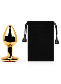 Золотистая анальная пробка с красным стразом-сердечком - 8 см. - Anal Jewelry Plug - купить с доставкой в Подольске