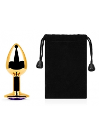 Золотистая анальная пробка с фиолетовым стразом - 7,2 см. - Anal Jewelry Plug - купить с доставкой в Подольске