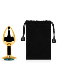 Золотистая анальная пробка с голубым стразом - 7,2 см. - Anal Jewelry Plug - купить с доставкой в Подольске