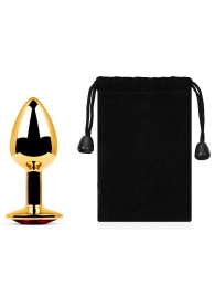 Золотистая анальная пробка с красным стразом - 7,2 см. - Anal Jewelry Plug - купить с доставкой в Подольске