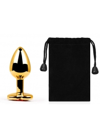 Золотистая анальная пробка с красным стразом-сердечком - 7 см. - Anal Jewelry Plug - купить с доставкой в Подольске