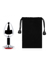 Серебристая анальная пробка с красным стразом - 7,2 см. - Anal Jewelry Plug - купить с доставкой в Подольске