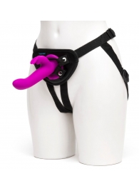 Лиловый страпон Rechargeable Vibrating Strap-On Harness Set - 17,6 см. - Happy Rabbit - купить с доставкой в Подольске