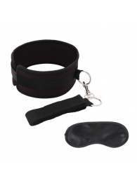 Черный ошейник с длинным поводком Collar and Leash Set - Lux Fetish - купить с доставкой в Подольске