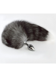 Серебристая анальная пробка с серым хвостиком - Sitabella - купить с доставкой в Подольске