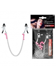 Оригинальные зажимы на соски с розовыми бусинками и цепочкой - Notabu - купить с доставкой в Подольске