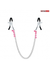 Оригинальные зажимы на соски с розовыми бусинками и цепочкой - Notabu - купить с доставкой в Подольске
