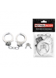 Серебристые металлические наручники на сцепке с ключиками - Notabu - купить с доставкой в Подольске