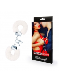 Белые меховые наручники на сцепке с ключиками - Notabu - купить с доставкой в Подольске