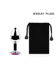 Серебристая анальная пробка с малиновым кристаллом - 7,2 см. - Anal Jewelry Plug - купить с доставкой в Подольске