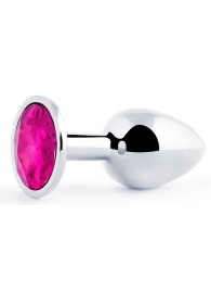 Серебристая анальная пробка с малиновым кристаллом - 7,2 см. - Anal Jewelry Plug - купить с доставкой в Подольске