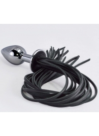 Серебристая анальная пробка с черной плетью - Sitabella - купить с доставкой в Подольске