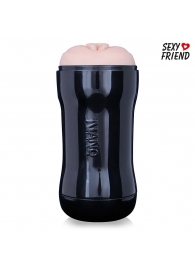 Телесный мастурбатор-вагина в черной колбе - 1137 - в Подольске купить с доставкой