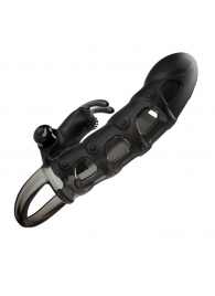 Черная закрытая насадка с подхватом мошонки и стимулятором клитора - 19,2 см. - Baile - в Подольске купить с доставкой