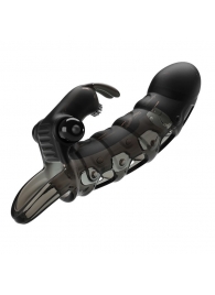 Черная закрытая насадка с подхватом мошонки и стимулятором клитора - 19,2 см. - Baile - в Подольске купить с доставкой