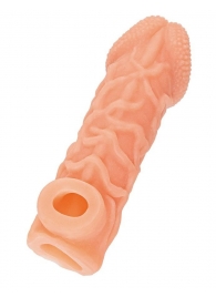 Телесная закрытая насадка с венками Cock Sleeve Size S - 13,8 см. - KOKOS - в Подольске купить с доставкой