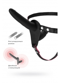 Черный страпон на ремнях с вагинальной пробкой - 15 см. - ToyFa - купить с доставкой в Подольске