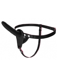 Черный страпон на ремнях с вагинальной пробкой - 15 см. - ToyFa - купить с доставкой в Подольске