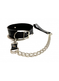 Черный ошейник с поводком из эко-кожи - БДСМ Арсенал - купить с доставкой в Подольске