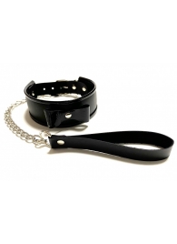 Черный ошейник с поводком из эко-кожи - БДСМ Арсенал - купить с доставкой в Подольске