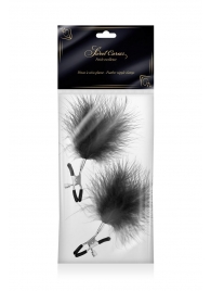 Зажимы на соски с черными пуховыми кисточками Sweet Caress Feather Nipple Clumps - Sweet Caress - купить с доставкой в Подольске