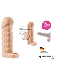 Телесная насадка-удлинитель с пупырышками KLEON - 15 см. - Sitabella - в Подольске купить с доставкой