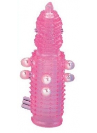 Розовая эластичная насадка на пенис с жемчужинами, точками и шипами Pearl Stimulator - 11,5 см. - Tonga - в Подольске купить с доставкой