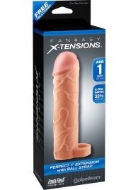 Телесная насадка с кольцом Perfect 1 Extension with Ball Strap - 17 см. - Pipedream - в Подольске купить с доставкой